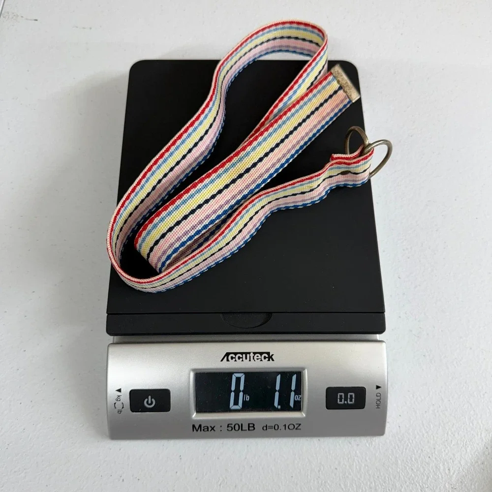 Youth girl's pink striped fabric woven golden buckle pants belt accessories OS